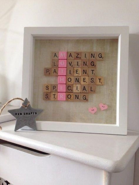 Scrabble Crafts, Diy Mother's Day Crafts, Mother Days, Scrabble Game, Scrabble Frame, Scrabble Art, Diy Gifts For Mom, Moms Birthday, Acrostic Poem