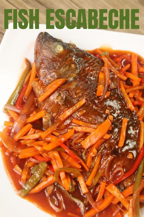 How To Cook Escabeche, Tilapiang Escabeche is made of Sweet and Sour Sauce and Fried Fish. Best Serve As Main Dish, This Recipe is Best Specially during Lenten Seasons. #fishescabeche #escabeche #howtocookescabeche Fish Escabeche Filipino, Escabeche Recipe Filipino, Ulam Pinoy Filipino Recipes Main Dishes, Bisaya Recipe, Fish Escabeche, Escabeche Recipe, Best Filipino Recipes, How To Cook Tilapia, Pinoy Recipe