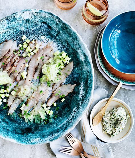 cured kingfish with cucumber and gin & tonic granita | gourmet traveller Granita Recipes, Ceviche Recipe, Cucumber Recipes, Gin Tonic, Chef Recipes, Fish Dishes, Gin And Tonic, Fish And Seafood, Recipe Collection