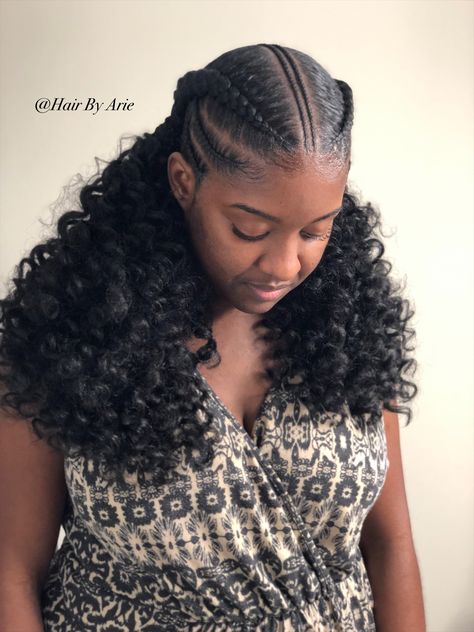 Cornrow Curly Ponytail, Cornrow Hairstyles With Curls, Big Cornrows Hairstyles, Diy Hair Wig, Latest Hair Braids, Hair Braid Patterns, Feed Ins, Cornrows Natural Hair, Natural Braided Hairstyles