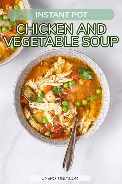 Made with simple and nutritious ingredients, this chicken vegetable soup comes together so quickly and easily in the Instant Pot. Light but still hearty, this Instant Pot Chicken Vegetable Soup is perfect for any occasion. Pressure Cooker Chicken Vegetable Soup, Chicken Veggie Soup Instant Pot, Instapot Chicken Vegetable Soup, Instant Pot Soups Chicken, Chicken Soup With Frozen Vegetables, Instant Pot Vegetable Soup Recipes, Instant Pot Chicken And Vegetable Soup, Instapot Chicken And Vegetables, Instant Pot Chicken Soup Frozen