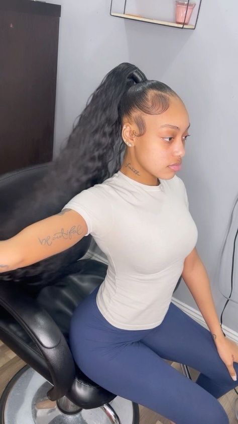 Cute Ponytails Weave, Up Down Ponytail Hairstyles Weave, Slick Black Ponytail, Slick Up Hairstyles, 2 Slick Back Ponytail Weave, Slick Up Ponytail Weave, Cute Hairstyles Black Girls Weave, Deep Wave Ponytail Weave, Ponytail To The Back