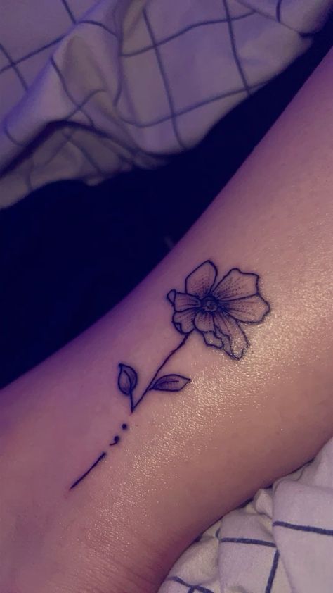 semicolon flower tattoo:) #tattoo #tattooideasformomswithkids #tattooideas #tattooinspiration #tattoominimalist . Go for more info 👉 https://www.theworldaccordingtome.org/body-art/?-tattooinspiration Tatoos Meaningful Mental Health, Mental Health Tatoos Ideas Small Simple, Mental Health Tatoos Ideas Healing, First Tattoo Ideas For Women Meaningful, Mental Health Tatoos Design, Mental Health Tatoos Ideas Unique, Mh Tattoo, Awareness Tattoos, Mental Health Tatoos