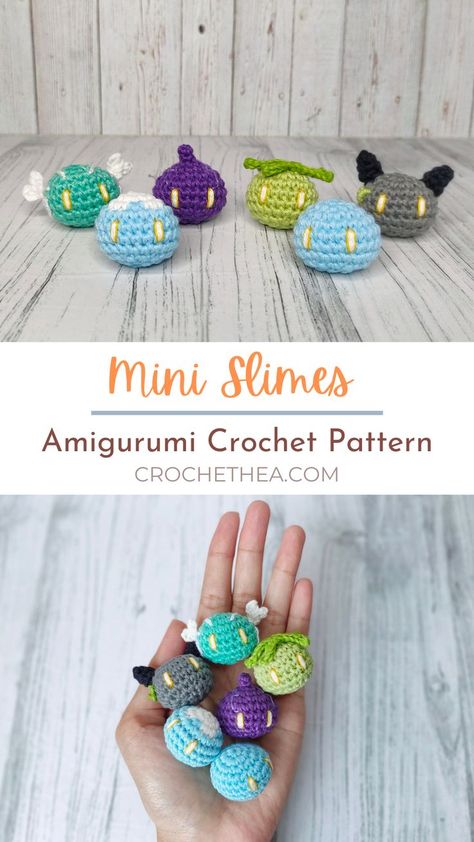 Genshin Impact Slime Crochet, Genshin Slimes Crochet, Slime Crochet Pattern Free, Free Crochet Patterns One Color, Genshin Slime Plushie, Mini Yarn Crochet, Crochet Patterns Multicolor Yarn, Cute Crochet Amigurumi Free, Crochet Genshin Slime