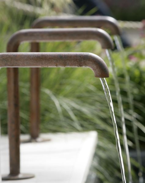 Trough Water Feature, Water Feature Diy, Japanese Water Feature, Diy Water Feature, Copper Taps, Garden Water Feature, Pool Water Features, Water Spout, Backyard Water Feature