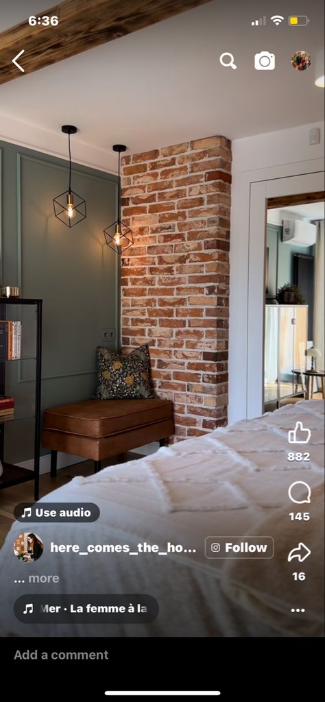 Exposed Brick Chimney Bedroom, Brick Wall In Bedroom, Red Brick Bedroom, Faux Brick Wall Bedroom, Exposed Brick Walls Bedroom, Bedroom With Brick Wall, Brick Accent Wall Bedroom, White Brick Wall Bedroom, Brick Wall Bedroom Ideas