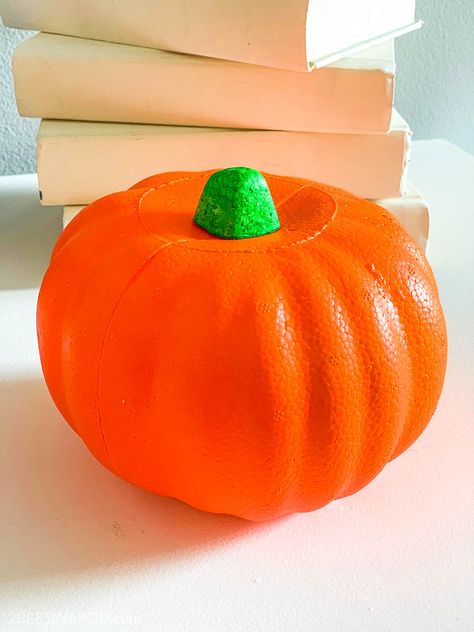 Transform Painted Dollar Tree Pumpkins into Beautiful Centerpieces - 2 Bees in a Pod Styrofoam Pumpkin Crafts, Styrofoam Pumpkins, Dollar Store Centerpiece, Easy Floral Arrangements, Chinoiserie Pumpkins, Dollar Tree Pumpkins, Beautiful Pumpkins, Foam Pumpkins, Turquoise Painting