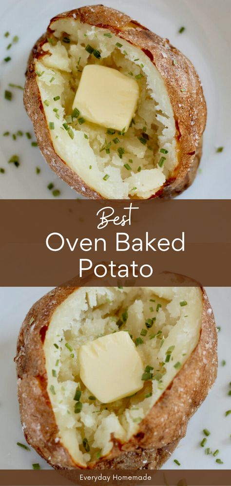 Discover the secret to the Best Oven Baked Potato! No foil needed for this easy, quick recipe. Enjoy a perfect balance of crispy skin and fluffy inside, straight from the oven. These crunchy, salty potatoes make a healthy and delicious side dish that will leave you coming back for more! Baking Baked Potatoes In Oven, Cooking Baked Potatoes In Oven, Russet Baked Potato In Oven, Crunchy Baked Potatoes In The Oven, Easy Baked Potatoes In The Oven, Perfect Baked Potatoes In The Oven, Easy Baked Potato In Oven, Crispy Baked Potatoes In The Oven, How To Bake Potatoes In Oven