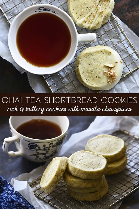 Chai Tea Shortbread Cookies are crisp, buttery, richly spiced, and laced with vanilla bean; they're the perfect fall treat with a cup of tea! Shortbread Cookies Recipe, Spearmint Tea, Christmas Cookies Gift, Butter Toffee, Fresh Baked Cookies, Shortbread Cookie Recipe, Vanilla Chai, Tea Cookies, Pastry Crust