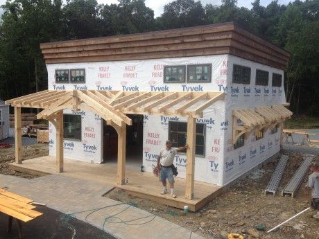 Office Building with Timber Frame Porch, Bethel, CT: Commercial Projects: Projects: Great Country Timber Frames Farmers Porch, Timber Frame Pavilion, Timber Frame Porch, Natural House, Timber Frame Barn, Pergola Carport, Porch Addition, Timber Frames, Porch Roof