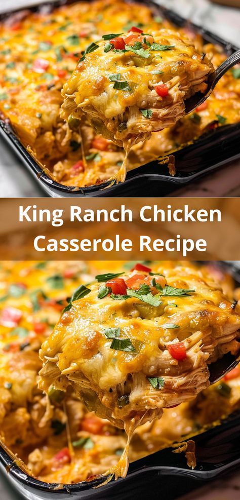 Savor the rich, cheesy King Ranch Chicken Casserole. Bbq Ranch Chicken Casserole, King Ranch Chicken Casserole, King Ranch Chicken, Chicken Casserole Recipe, Ranch Chicken Casserole, Tangy Bbq Sauce, Hearty Chicken, King Ranch, Ranch Chicken