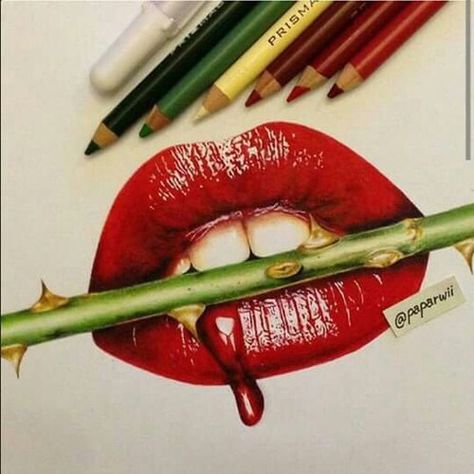 Thorns Drawing, Lip Artwork, Lip Drawing, Prismacolor Art, Mouth Drawing, Colored Pencil Artwork, Lips Drawing, Pencil Art Drawings, Lip Art