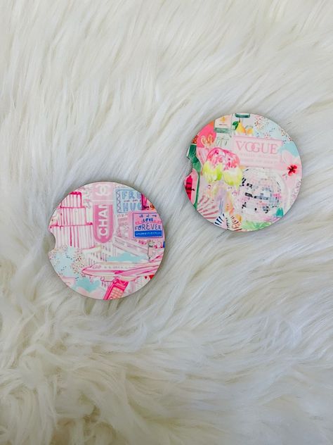 Chic Girly Car Coaster -  #Car #Chic #Coaster #Girly Preppy Car Coasters, Cute Car Things Ideas, Coasters For Car, Aesthetic Car Coasters, Dream Car Ideas, Preppy Car Stuff, Car Accessories Cute, Car Disco Ball, Preppy Car Interior