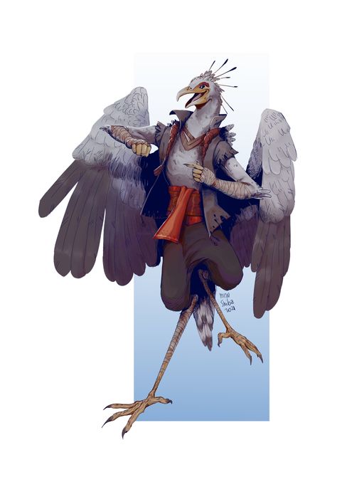 Aracokra Art, Goose Aarakocra, Seagull Aarakocra, Aarocockra Dnd, Aracokra Dnd Art, Peacock Aarakocra, Aarakocra Bard, Humblewood Character, Dream Realm