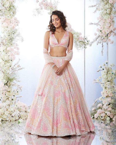 Tuscan Summer, Sequin Lehenga, Seema Gujral, Desi Outfits, Indian Outfits Lehenga, Wedding Lehenga Designs, Lehenga Designs Simple, Blue Lehenga, Pink Lehenga