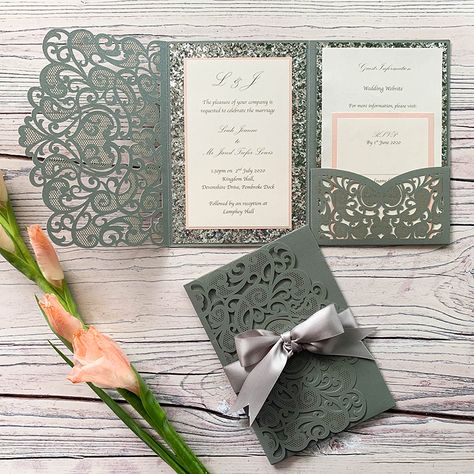 Cricut Wedding Invites Diy Invitation Templates, Diy Gatefold Wedding Invitations, Gate Fold Wedding Invitations, Lace Wedding Invitations Diy, Glamorous Wedding Invitations, Cricut Lace Wedding Invitations, Pocketfold Invitations, Diy Wedding Stationery, Pocket Invitation