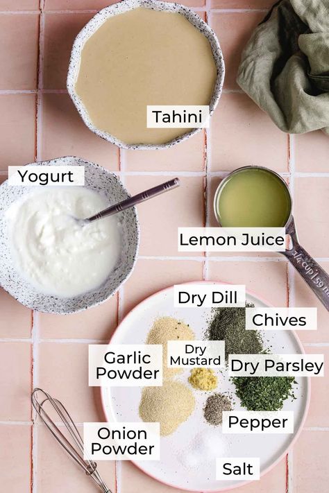 5-Minute Tahini Ranch Dressing - Hungry Paprikas Tahini Ranch, Creamy Tahini Dressing, Mediterranean Tahini Dressing, Homemade Ranch Dressing Healthy, Salad Dressing Tahini, Simple Tahini Dressing, Vegan Tahini Ranch Dressing, Healthy Ranch Dressing, Blood Type Diet