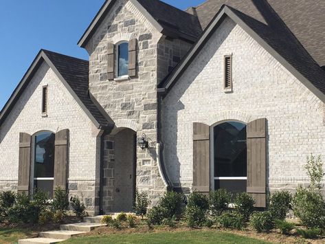 Gallery | Red River Brick Brick Manufacturer & Masonry Supplier Network US, CA Brick And Stone Exterior Combinations, French Country Exterior, Stone Exterior Houses, Sustainable Building Materials, Brick Exterior House, Exterior Stone, Red River, Brick And Stone, Stone House