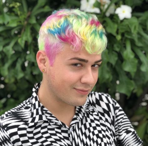 Rainbow and blonde hair Mens Hair Color, Pastel Rainbow Hair, Mens Hair Colour, Mens Hair, Amazing Hair, Rainbow Hair, Pastel Rainbow, Dyed Hair, Mens Hairstyles