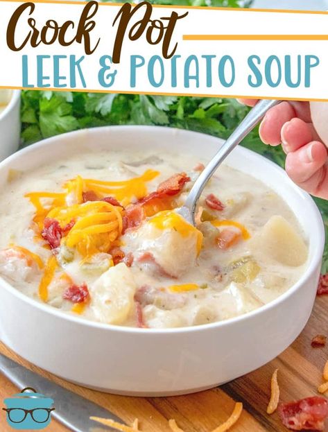 Potato Leek Soup Crock Pot, Potato Bacon Leek Soup, Potato Soup Video, Puree Soup, Potato Leek Soup Recipe, Leek Potato Soup, Emulsion Blender, Leek Potato, Leeks Soup Recipes