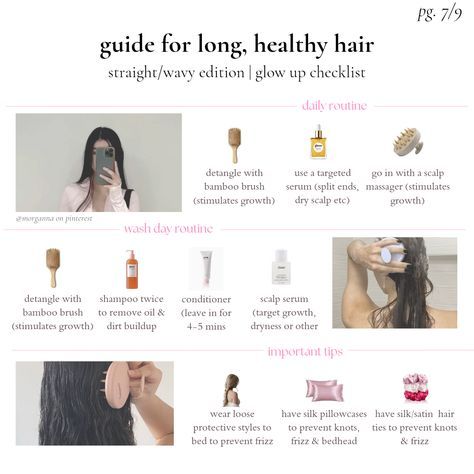 Hair Routines For Straight Hair, Haircare Tips Health, How To Take Care Of Long Hair, How To Have Nice Hair, Long Healthy Hair Tips, Long Hair Products, Weekly Hair Care Routine, Routine Hair Care, Glow Up Checklist