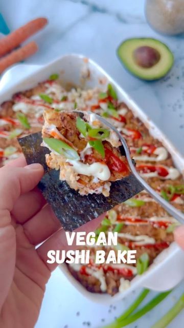 Vegan Sushi Bake, Vegan Sushi Rolls, Sushi Bake, Plantbased Recipes, Plant Based Vegan, Sushi Night, Vegan Sushi, Vegan Lunches, High Protein Vegan