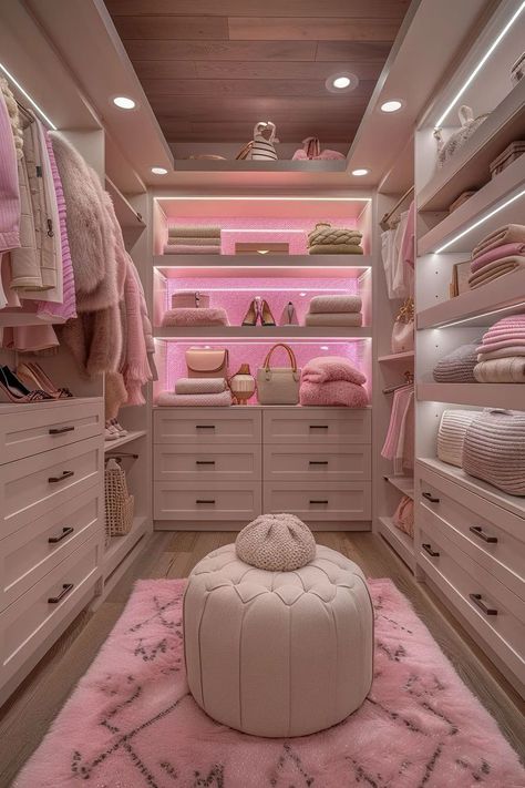 Pink Walk In Wardrobe, Walk In Closet Decorating Ideas, Vintage Closet Organization Ideas, Girls Walk In Closet, Walk In Closet Decor, Diy Walk In Closet On A Budget, Pink Walk In Closet, Diy Walk In Closet, Pink Closet