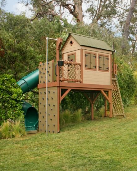 Luxury Playhouses, Play Structures For Kids, Play Fort, Backyard Playset, Outdoor Play Structures, Kids Forts, Play Structures, Hgtv Garden, Indoor Play Areas