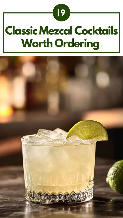 A glass of smoky Mezcal Margarita garnished with a lime wedge, showcasing the rich flavors of a classic mezcal cocktail perfect for any occasion. Cocktail Experience, Mezcal Margarita, Mezcal Cocktails, Drink Menu, Host A Party, Creative Food, Time Of The Year, Old Fashioned, The Year