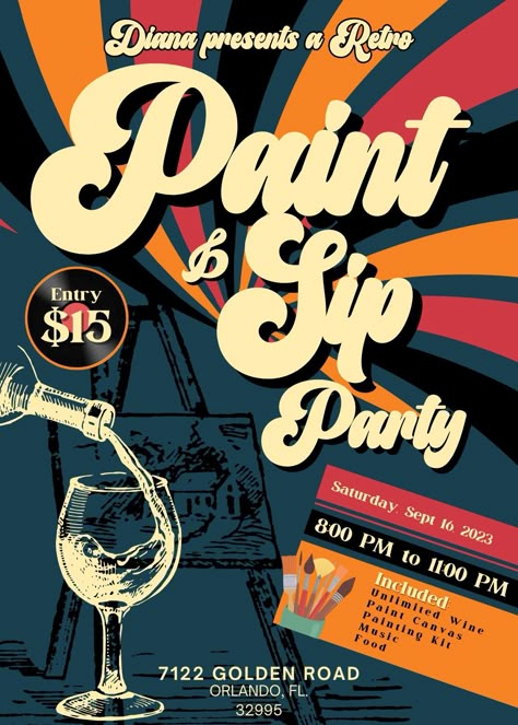 Get this Customized Retro Party Flyer Template. It is fully editable and easy to use. Click the link to shop this flyer and save time, energy and effort. You will be presented with link to edit the date, time and location. Retro Party Flyer Template, Retro Party Flyer, Party Flyer, Vintage Paint And Sip Event Poster, Retro Flyer Design, Vintage Flyer Design, Painted Collage, Festive Poster, Art Parties, Without Judgement, Vision Board Party, Image Collage