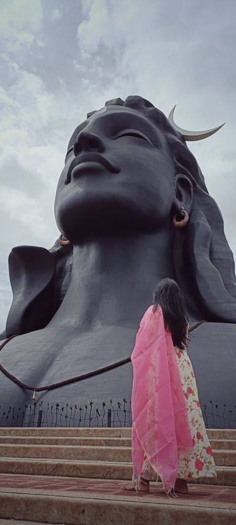 Isha foundation, coimbatore Isha Foundation Photoshoot, Photo Poses In Ooty, Isha Yoga Temple, Temple Poses For Women, Isha Foundation Shiva, Coimbatore Aesthetic, Isha Coimbatore, Temple Poses, Isha Foundation