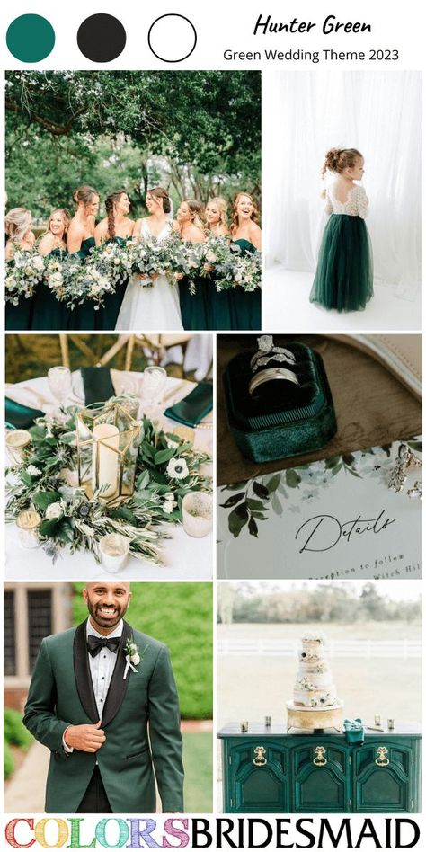 Rustic Emerald Green Wedding Theme, Green Fall Wedding Theme, Forest Green Wedding Theme Color Palettes, Dark Green Wedding Theme Color Schemes, Forest Green Gold Wedding, Hunter Green Wedding Colors, Emerald Green Wedding Palette, Forest Green Wedding Colors, Pine Green Wedding