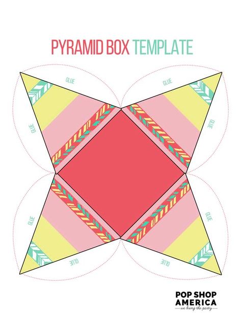 Got a treat that you need a cute box for? Then you must download and print these adorable Teepee + Pyramid Treat Boxes! This box template was created by us and is totally free to download. Just look for the button below. You know we love printable treat boxes. It's the perfect little DIY that only takes a few minutes and it's an easy way to give a small gift. You don't have to just add treats like candy. Jewelry, small objects, event a little secret message would fit perfectly in this Teepee ... Diy Pyramid, Pyramid Cards Template, Pyramid Paper Craft, Square Pyramid Template, Pyramid Gift Box Template, Treat Box Template, Envelope Template Printable, Pyramid Box, Diy Teepee