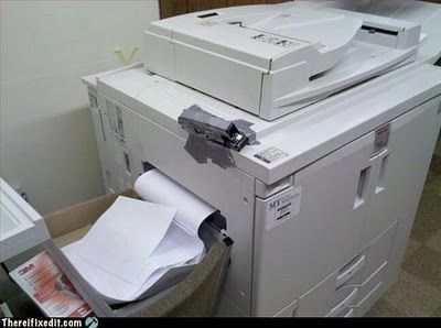 Not a recommended option for your staple finisher Copy Machine, Office Funny, Office Life, Office Solutions, Call Saul, Better Call Saul, Cost Saving, Fix You, Changing Table