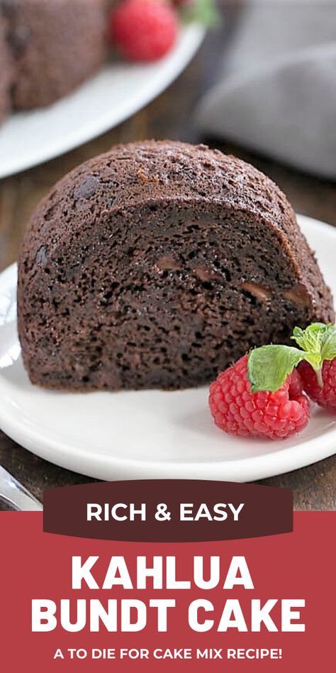 Kahula Cake Recipe, Chocolate Kahlua Bundt Cake, Kahlua Bundt Cake, Kahula Cake, Baking Recipes Sweet, Boozy Baking, Kahlua Cake, Kahlua Recipes, Cake Mix Recipe