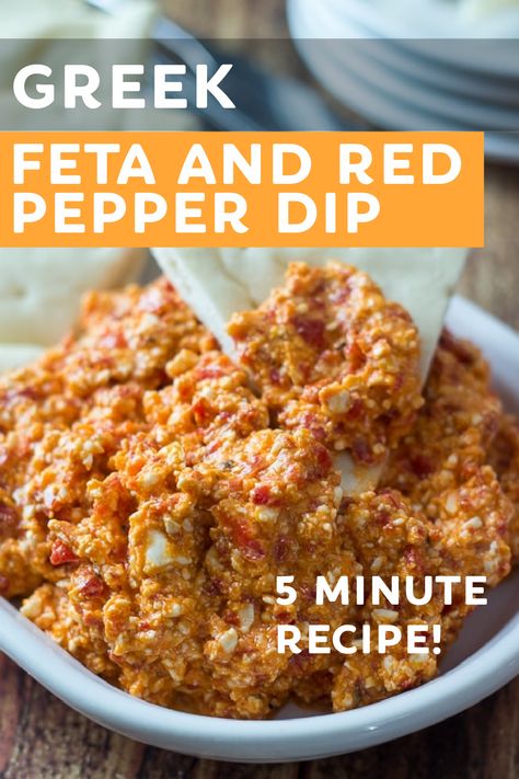 Red Bell Pepper Dip, Roasted Red Pepper And Feta Dip, Feta Roasted Red Pepper Dip, Fire Feta Recipe, Red Pepper Feta Dip, Red Pepper Dip Recipe, Pepper Dip Recipe, 2024 Meals, Roasted Red Pepper Dip