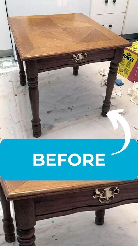 Step Up End Table Makeover, Refinishing Side Table, Wood End Table Makeover, End Tables Refinished, Painted End Tables Diy, Side Table Painting Ideas Diy, Refinishing End Tables Diy, Refinish End Tables, Painting End Tables Ideas