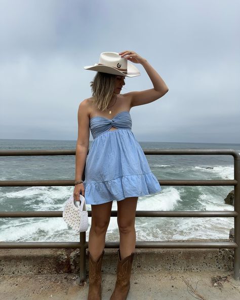 bringing the coastal cowgirl aesthetic back this summer🤠🌊🤙🏻 Coastal Cowgirl Dress Outfit, Costal Cowgirl Fits, Coastal Cowgirl Fits, Costal Cowgirl Outfits Beach, Blue Country Aesthetic, Costal Cowgirl Aesthetic Outfits, Cowgirl Theme Party Outfit, Coastal Cowgirl Aesthetic Outfits, Costal Cowgirl Outfits