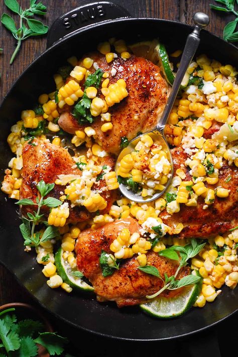 Cilantro-Lime Chicken and Corn Chicken With Corn, Julia's Album, Chicken And Corn, Mediterranean Cookbook, Delicious Chicken Dinners, Cilantro Chicken, Chicken Corn, Corn Recipe, Cilantro Lime Chicken