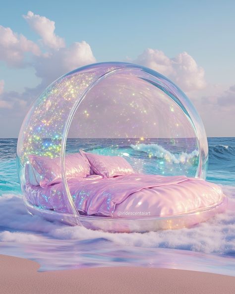 If you need me, don't. #IridescentAIArt #IridescentArt #Iridescent #Ocean #Bed #Aesthetic #Mood #Vibes Iridescent Photoshoot, Pink Unicorn Room, Chloecore Aesthetic, Luxury Room Ideas, Relax Wallpaper, Ocean Bed, Disney Princess Birthday Cakes, Bed Aesthetic, Mermaid Pool