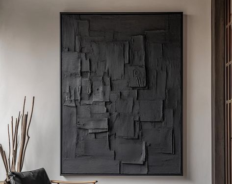 Large Black Painting 3d Texture Oversize Abstract Art Hallway Black Stone Texture Canvas Monochrome Geometric Volumetric Plaster Wall Decor - Etsy Cozy Nightstand, Black Art Abstract, Nightstand Ideas, Black Abstract Art, Monochrome Wall, Wabi Sabi Wall, River Painting, Wabi Sabi Wall Art, Diy Canvas Wall Art