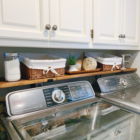 Diy Laundry Room Shelf, Washing Machine Shelf, Diy Laundry Room Shelves, Laundry Room Shelf, Diy Laundry Room, Small Laundry Room Makeover, Diy Shelf, Stylish Laundry Room, Washing Machine Cover