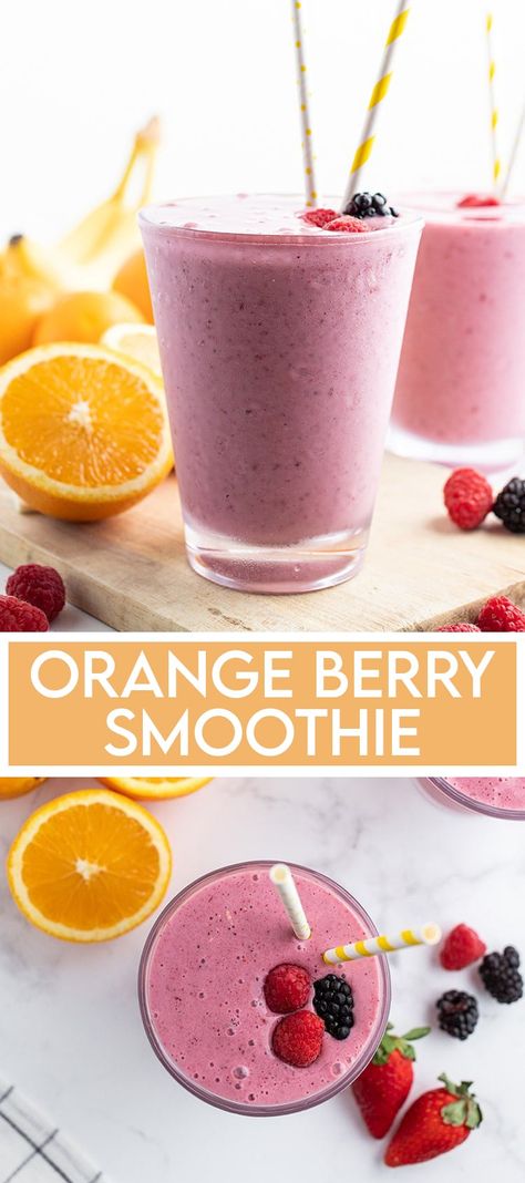 This orange berry smoothie is so fresh and sweet, loaded with orange juice, frozen berries, and yogurt. It's a great way to start the day, and the new year! Mixed Fruit Smoothie, High Protein Smoothie Recipes, Bowls Ideas, Orange Juice Smoothie, Orange Smoothie Recipes, Bullet Recipes, Nutri Bullet, Frozen Fruit Smoothie, Smoothie Recipes With Yogurt