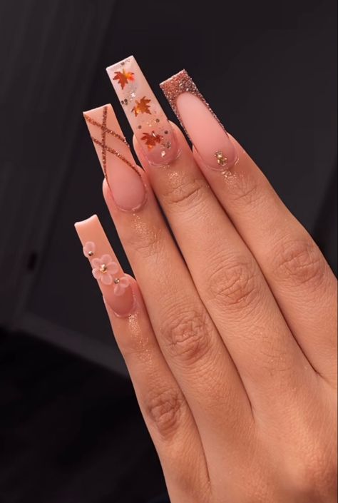 Long Fall Acrylic Nails, Long Acrylic Nails Fall, Acrylic Nail Inspo Aesthetic, Acrylic Nails Thanksgiving, Thanksgiving Acrylic Nails, Nail Inspo Long, Fall Acrylic Nail, Nail Inspo Aesthetic, Long Acrylic Nail