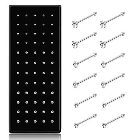 Thunaraz 60pcs Stainless Steel Nose Studs Rings Piercing Pin Body Jewelry 22G 1.5mm 2mm 2.5mm White Nose Ring Women, Clear Retainers, Small Nose Studs, Industrial Piercing Barbells, Tapers And Plugs, Nose Piercing Hoop, Small Nose, Circular Barbell, Nose Studs