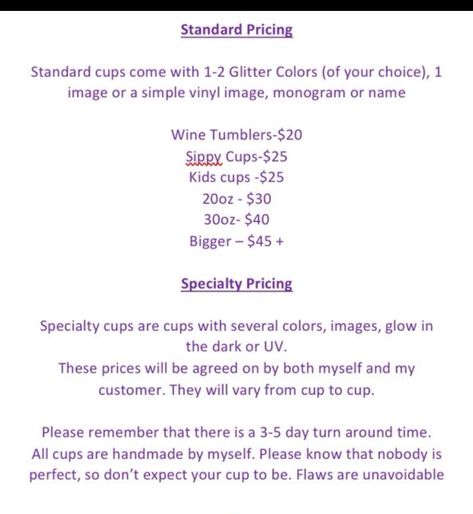 Tumbler Pricing Chart, Tumbler Price List, Craft Pricing Calculator, Tumbler Business, Epoxy Crafts, Silhouette Cameo Crafts, Cricket Projects, Cricut Supplies, Yeti Cups