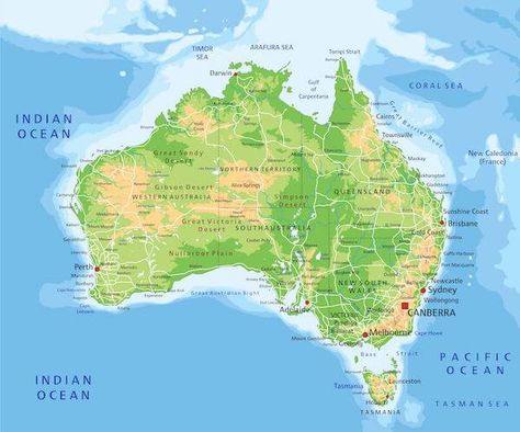 Physical Map of Australia Australia Facts For Kids, Australia Continent, Australia For Kids, Australia Facts, Places In Australia, Australia Country, Visit Sydney, Physical Map, National Animal