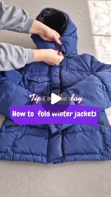 wellnesswiseways on April 7, 2024: "Spring cleaning mode!! 🌸 Time to master the art of folding winter jackets and making space for sunny days ahead. 🧥☀️

Follow us for more...". How To Fold Puffer Jacket, How To Fold A Coat, Winter Coat Storage Ideas, How To Store Winter Clothes, Winter Clothes Storage Ideas, Tiny House Organization Hacks, Winter Clothes Storage, Jacket Storage, Tiny House Organization