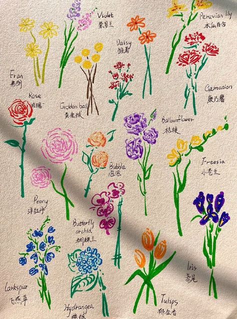 Fun Flowers To Draw, Flower Drawing Journal, Fun Designs To Draw, Types Of Flowers Drawing, Little Flowers Drawing, Read Me When You Need Me Book Ideas, Coloured Doodles, Simple Flower Drawings, Pastel Flowers Drawing