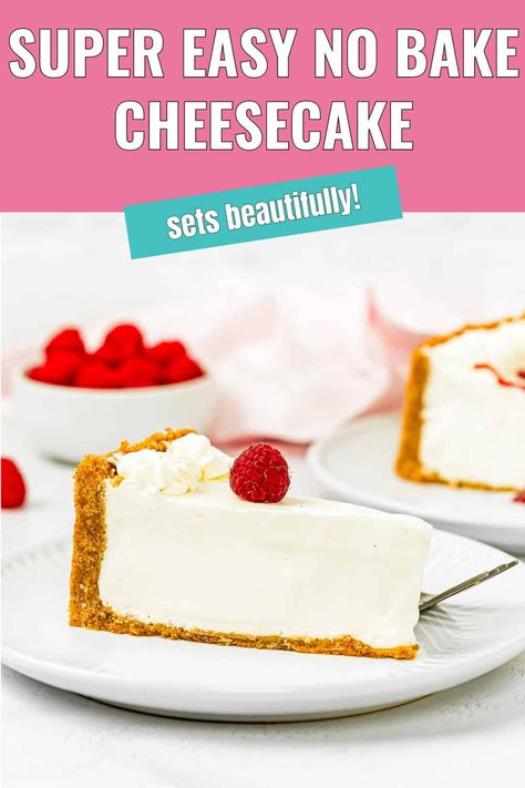 This Easy No-Bake Cheesecake is the epitome of silky, smooth, and creamy perfection! It sets beautifully every time, making it a versatile and impressive crowd-pleaser dessert. This cheesecake is your go-to treat when you need a fuss-free, delicious dessert. Eggless No Bake Cheesecake, No Egg Cheesecake, Eggless Cheesecake Recipes, Cheesecake Without Eggs, Egg Free Dessert Recipes, No Bake Cheesecake Recipe, Egg Free Desserts, No Egg Desserts, Easy No Bake Cheesecake